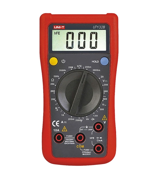 Цифровой мультиметр UNI-T UT132B Напряжение постоянного/переменного тока (600 В); постоянный ток (10А); Сопротивление (20 МОм); Тест батареи