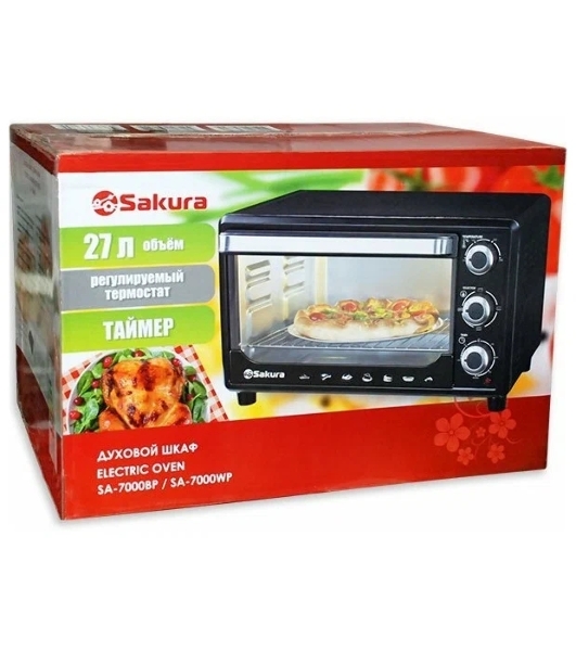 Мини-печь Sakura SA-7000WP 27л, духовка 1500Вт, механ.управление, белый