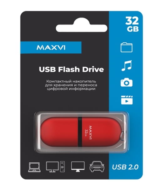 Флешка USB Maxvi SF red (FD32GBUSB20C10SF), 32GB, USB 2.0, R/W 15/5, красный