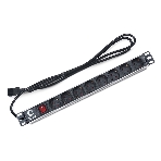 Блок силовых розеток Cabeus, Shuko х 8, вход IEC 320 C14, для шкафов, шнур 2 м, 50х490х50 мм (ВхШхГ), 10А, выключатель, черный, фото 1