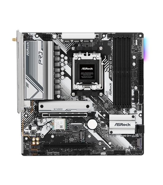 Материнская плата ASRock B650M Pro RS WiFi, AM5, AMD B650, 4xDDR5, 4xSATA, 3xM.2, 1xPCIe 4.0 x16, 1xPCIe 3.0 x16, 1xHDMI, 1xDP, 1x2.5Gb LAN, Wi-Fi 6E, Bluetooth 5.2, 1xUSB-C 10Gbps, 1xUSB-A 10Gbps, 2xUSB-A 5Gbps, 4xUSB-A 2.0, 3x3.5 мм, 7.1, mATX