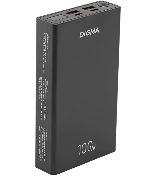 Портативный аккумулятор Digma DGPD100WA 20000mAh QC3.0/PD3.0 100W 5A 2xUSB-A/2xUSB-C черный