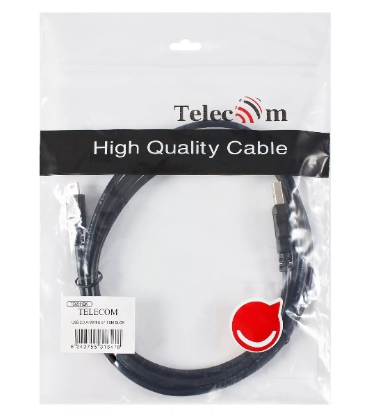 Кабель USB 2.0 A-->mini-B 5P (1.8 м) черный, Telecom TC6911BK-1.8M
