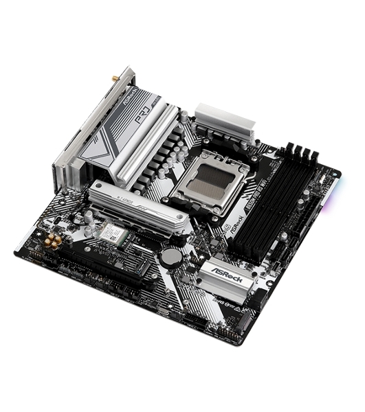 Материнская плата ASRock B650M Pro RS WiFi, AM5, AMD B650, 4xDDR5, 4xSATA, 3xM.2, 1xPCIe 4.0 x16, 1xPCIe 3.0 x16, 1xHDMI, 1xDP, 1x2.5Gb LAN, Wi-Fi 6E, Bluetooth 5.2, 1xUSB-C 10Gbps, 1xUSB-A 10Gbps, 2xUSB-A 5Gbps, 4xUSB-A 2.0, 3x3.5 мм, 7.1, mATX