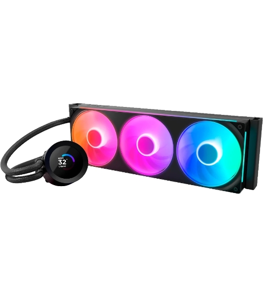 Система жидкостного охлаждения для ПК/ Water Cooling System NZXT Kraken Plus 360 RGB V2 (260W, 360mm, LED temp., Black, RGB/ Fans: 3x120mm, 75.05CFM, 31.9dBA, 2400RPM/ Pump height 55.97mm, 2800RPM, Rad thickness 27mm/ S: 1851, 1700, 1200, 115X, AM5, AM4)