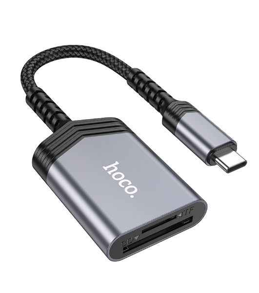 Кард-ридер Hoco UA25/серый/SD/TF/MicroSD/USB Type-C (OTG)/алюминий