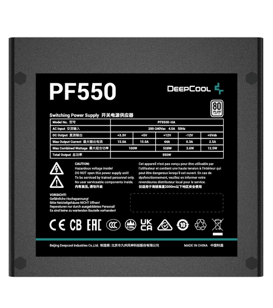 Блок питания Deepcool/GamerStorm PF550, 550Вт, 80 PLUS, 120мм, черный