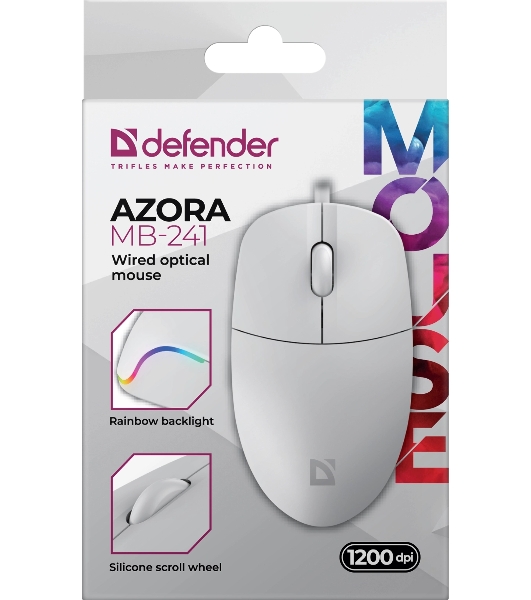 Мышь проводная Defender Azora MB-241 белый, 1200 dpi, USB, кнопки - 3