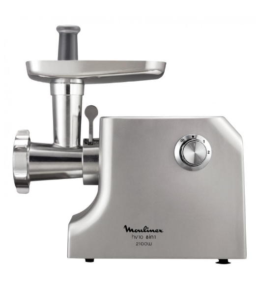 Мясорубка электрическая Moulinex ME858D32 серебристый, 2100 Вт, 5.5 кг/мин, реверс, защита от перегрузки, насадки - 8
