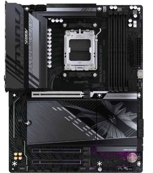 Материнская плата Gigabyte B850 AORUS ELITE WIFI7 rev. 1.1, AM5, AMD B850, 4xDDR5, 4xSATA, 3xM.2, 1xPCIe 5.0 x16, 2xPCIe 3.0 x16, 1xDP, 1x2.5Gb LAN, Wi-Fi 7, Bluetooth 5.4, 1xUSB-C 10Gbps, 2xUSB-A 10Gbps, 5xUSB-A 5Gbps, 4xUSB-A 2.0, 3x3.5 мм + S/PDIF оптический, 7.1, ATX