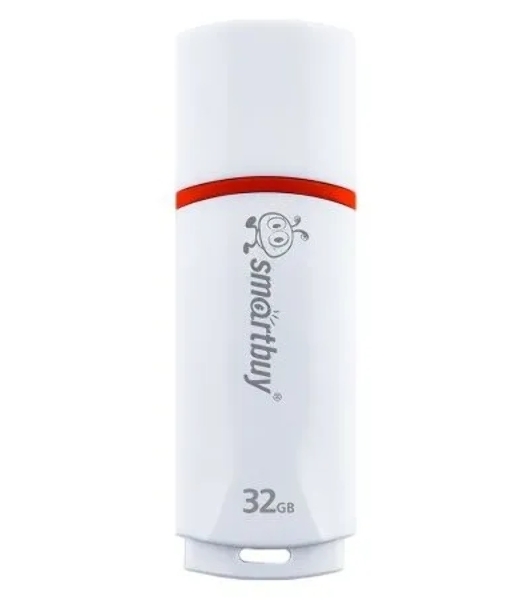 Флешка USB SmartBuy Crown white (SB32GbCRW-W), 32Gb, USB 2.0, R/W 15/5, белый/красный