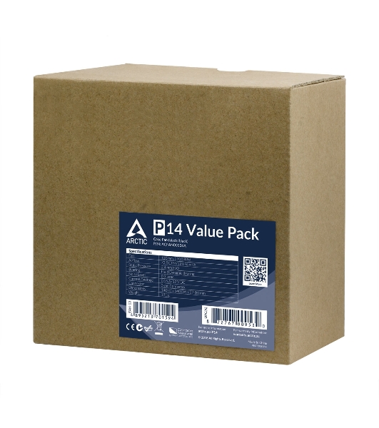 Вентилятор для корпуса Arctic P14 Value Pack черный, 140 мм, 1700 об/мин, 24.5 дБ, 3 pin