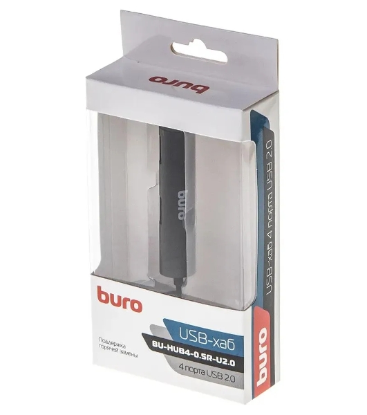 USB-концентратор Buro BU-HUB4-0.5R-U2.0, USB 2.0, USB 4 порта, USB