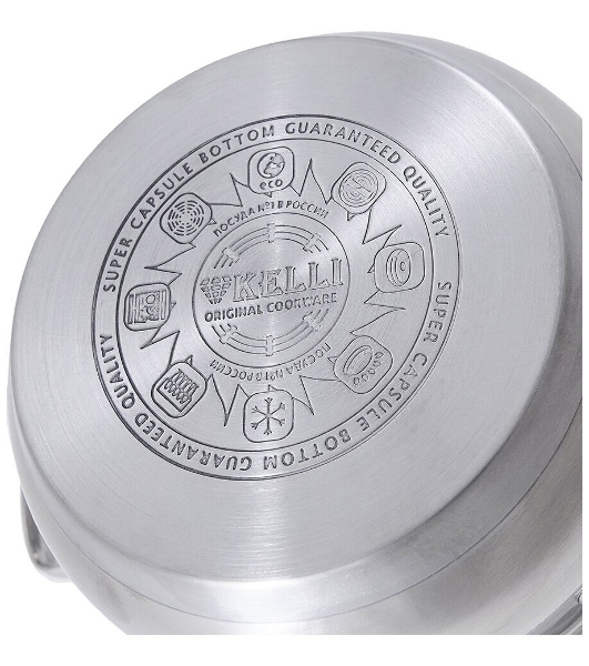 Набор посуды Kelli KL-4209 6 пред. Кастрюля с жаропрочной стекл. крышкой 2.1 л. Кастрюля с жаропрочной стекл. крышкой 3 л. Кастрюля с жаропрочной стекл. крышкой 4 л. Высококачественная нерж. сталь 18/10. 5-ти слойное капсульное дно.