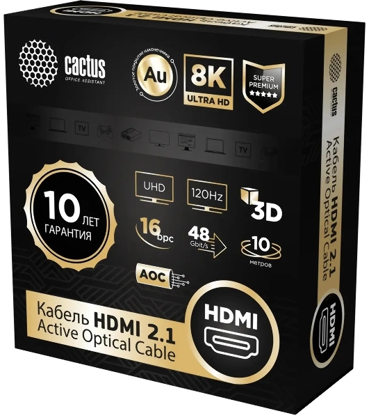 Кабель аудио-видео Cactus CS-HDMI-AOC-2.1-10 HDMI (m)/HDMI (m) 10м. позолоч.конт. черный