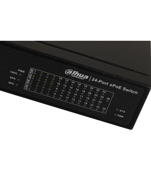 Коммутатор Dahua DH-LR2226-24ET-360, 24×100 Мбит/с + 2×1 Гбит/с + 2×1 Гбит/с Combo, управляемый