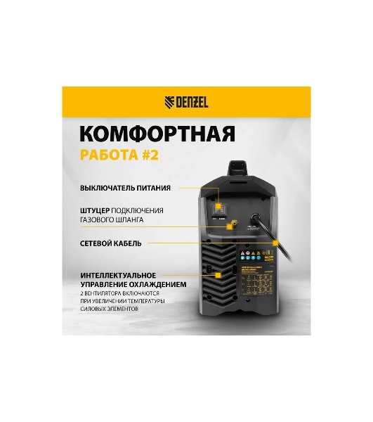 Аппарат инвертор. полуавтомат. сварки Denzel MultiMIG-200DP Synergy Double Pulse, 200 А, ПВ 80%