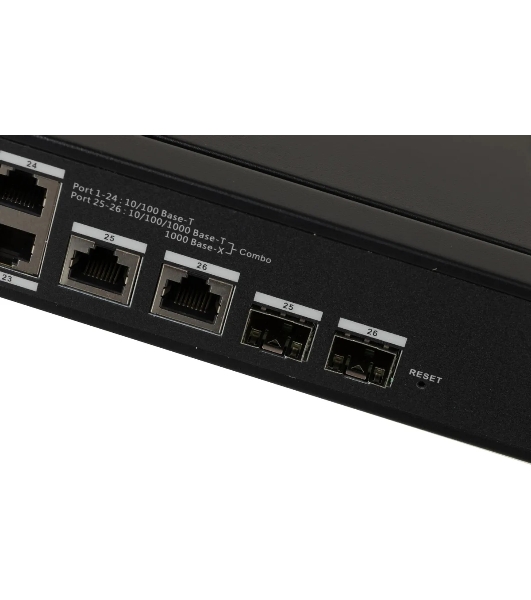 Коммутатор Dahua DH-LR2226-24ET-360, 24×100 Мбит/с + 2×1 Гбит/с + 2×1 Гбит/с Combo, управляемый