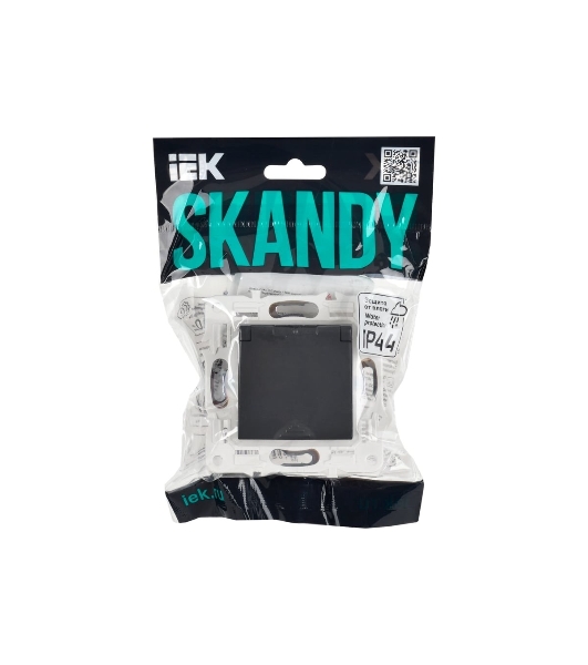 Розетка 1-м IEK SKANDY SK-R11G 16А IP44 с заземл. защ. штроки с крышкой графит SK-R16-16-44-K53