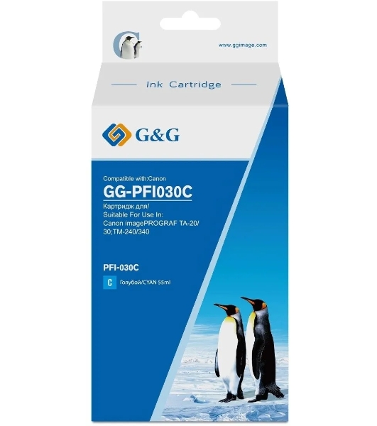 Картридж струйный G&G GG-PFI030C PFI-030C голубой (55мл) для Canon imagePrograf TA-20/30 TM-240/340