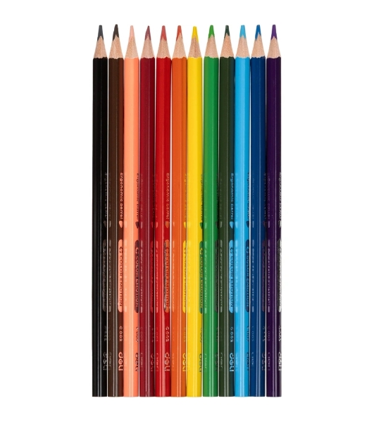 Карандаши цветные Deli EC00200 Color Emotion, трехгранный профиль, липа, 12 цветов, коробка с европодвесом (12шт)
