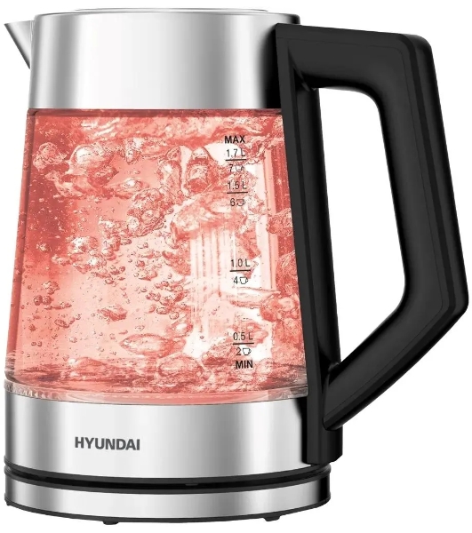 Чайник электрический Hyundai HYK-G4402 1.7 л, 2200 Вт, черный/серебристый корпус: стекло