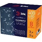 Гирлянда светодиодная новогодняя ЭРА ЕNIGW - 400W Занавес 8 режимов 3*3 м холодный белый 320 LED IP20 220 V, фото 1