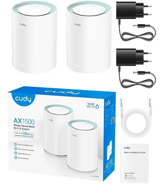 Бесшовный Mesh роутер Cudy M1500 (M1500(2-PACK)) AX1500 10/100/1000BASE-TX (упак.:2шт)