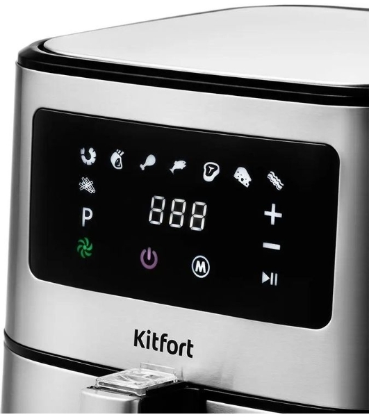 Аэрогриль Kitfort KT-2228 серебристый, 1700 Вт, 5.5 л, сенсор, 9 программ