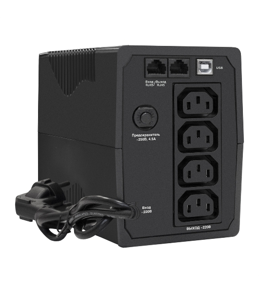 Источник бесперебойного питания ExeGate EP285472RUS Power Back BNB-850.LED.AVR.C13.RJ.USB 850VA/480W, LED, AVR,4*IEC-C13, RJ45/11, USB, черный