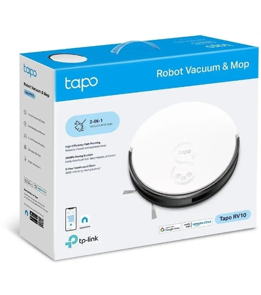Робот-пылесос TP-Link Tapo RV10 белый/черный, 2600 мАч Li-Ion, уборка влажная/сухая, пылесборник контейнер 0.4 л