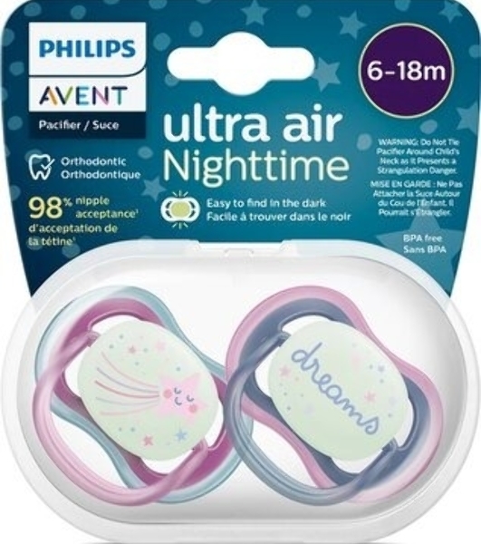 Пустышка Philips Avent ultra air, ночная, звезда/DREAMS, 6-18 мес., 2 шт.