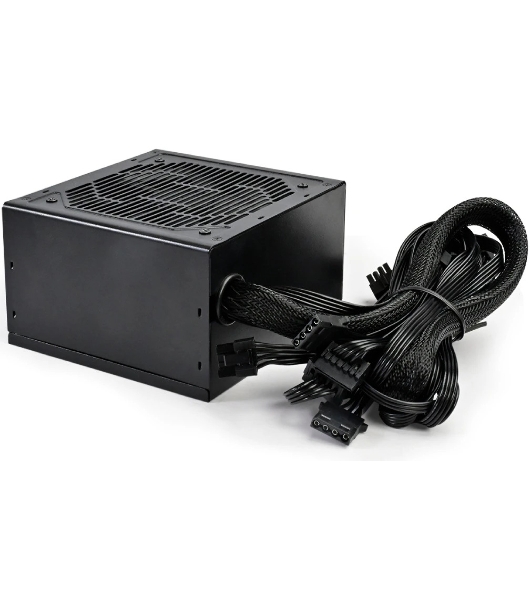 Блок питания PCCOOLER KF650, 650W 80 PLUS White (ATX, ATX 2.4, Non-modular, 1x24(20+4)pin 550мм, 1xCPU*2 8(4+4)pin 610+150мм, 2xPCIe 8(6+2)pin 510мм, 2xSATA*3+MOLEX4pin*1 450+150+150+150мм, Active, 120x120мм, 140x150x86мм, APFC, OVP, SCP, OPP (140-160%, 2ms delay))