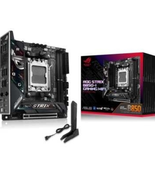 Материнская плата ASUS ROG STRIX B850-I GAMING WIFI, AM5, AMD B850, 2xDDR5, 2xM.2, 2xSATA, PCIe 4.0 x16, 1xHDMI, 1xUSB Type-C, 1x2.5Gb LAN, Wi-Fi 7, Bluetooth 5.4, 5xUSB-A 10Gbps, 1xUSB-C 20Gbps, 2xUSB-A 2.0, 3x3.5 мм, S/PDIF, 7.1, Mini-ITX