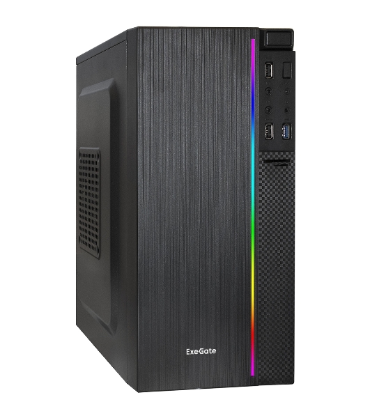 Компьютерный корпус Minitower ExeGate mEVO-9302-RGb (mATX, без БП, 2хUSB+1хUSB 3.0, HD аудио, черный с RGb подсветкой)