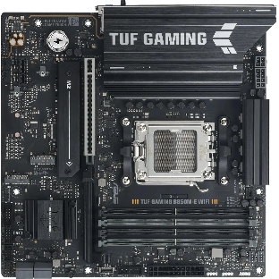 Материнская плата ASUS TUF GAMING B850M-E WIFI, AM5, AMD B850, 4xDDR5, 4xSATA, 3xM.2, 1xPCIe 5.0 x16, 1xPCIe 3.0 x1, 1xHDMI, 2xDP, 1x2.5Gb LAN, Wi-Fi 6E, Bluetooth 5.3, 1xUSB-C 10Gbps, 1xUSB-A 10Gbps, 2xUSB-A 5Gbps, 4xUSB-A 2.0, 3x3.5 мм, 7.1, mATX