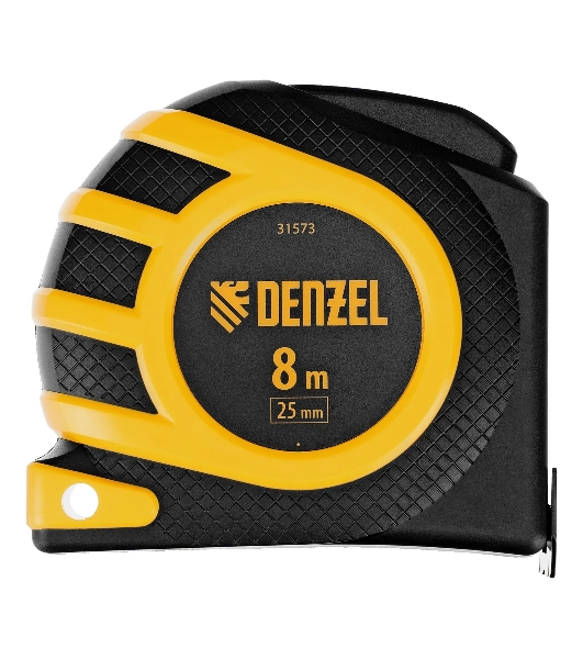 Рулетка Denzel 8м x 25 мм, магнит, двухсторонний зацеп, нейлон, двуст. шкала, автоматич. 31573