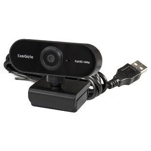 Веб-камера ExeGate EX287379RUS Stream C925 FullHD T-Tripod (матрица 1/3' 2 Мп, 1920х1080, 1080P, 30fps, 4-линзовый объектив, шторка, фиксированный фокус, USB, микрофон с шумоподавлением, поворотное крепление, телескопический штатив Tripod Tele Ball, кабель 1,5 м, поддержка H.264, Win Vista/7/8/10, Mac OS, черная)