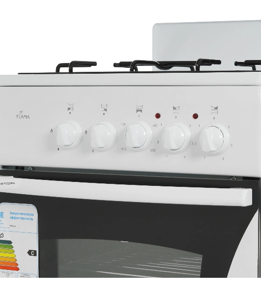 Плита комбинированная Flama RK 2201 W белый, конфорок 2 газовых и 2 электрических, духовка 50 л, 50 см x 85 см x 54 см