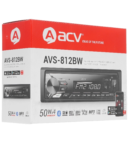 Автомагнитола ACV AVS-812BW, 1 DIN, Bluetooth, USB Type-A, AUX