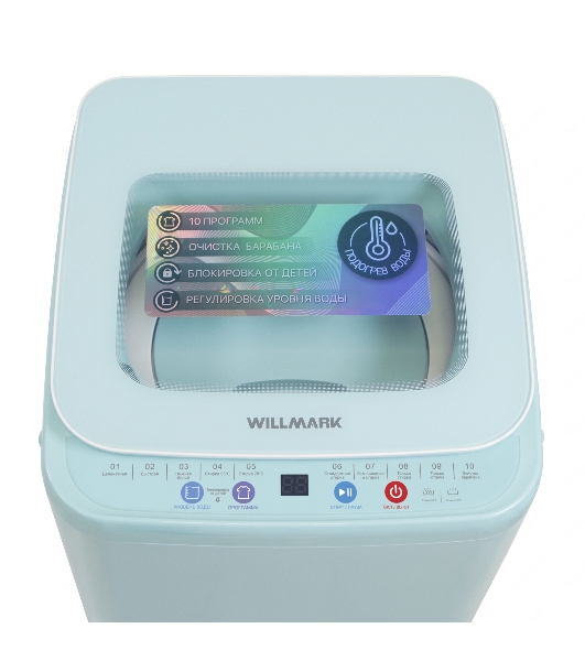 Стиральная машина Willmark WMA-451GH бирюзовый, загрузка вертикальная 3.5 кг, 800 об/мин