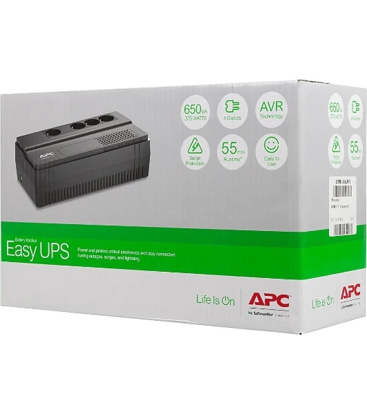 Источник бесперебойного питания APC Back-UPS BV650I-GR / 650ВА / 375Вт / 4 х CEE 7 (евророзетка)