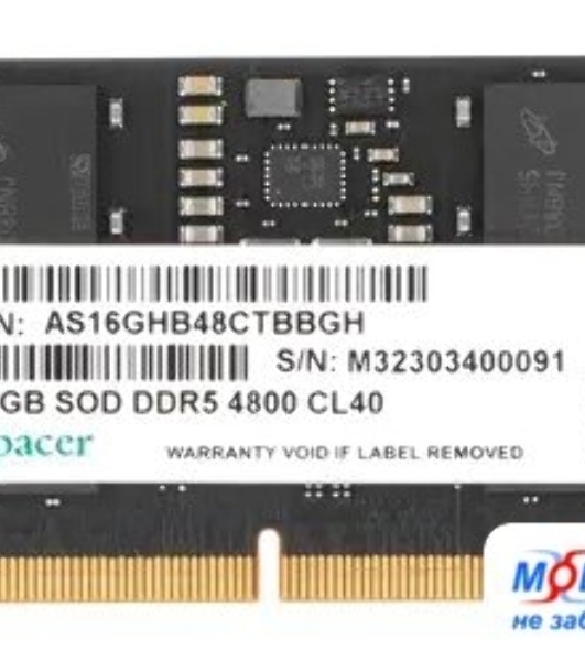 Оперативная память Apacer, DDR5, 16Gb (1x16Gb), 4800MHz, CL40, SO-DIMM