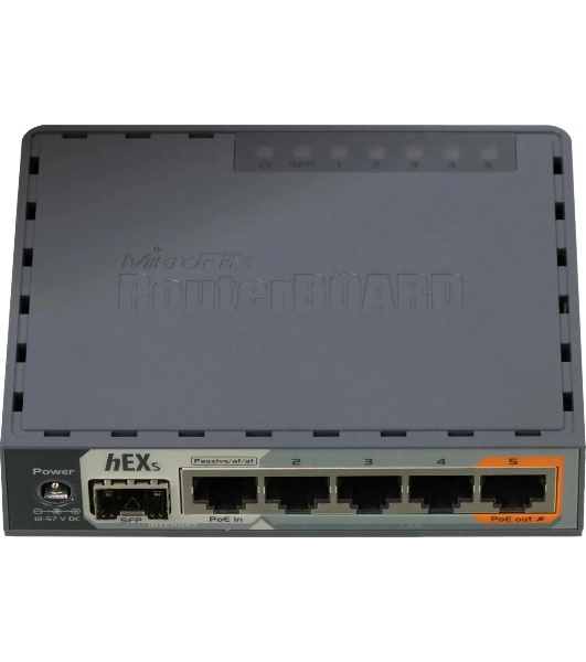 Маршрутизатор PoE MikroTik RB760iGS2 ядра (880 МГц), 5х 1G RJ45, SFP, USB, MicroSD, раздача PoE (HEX S)