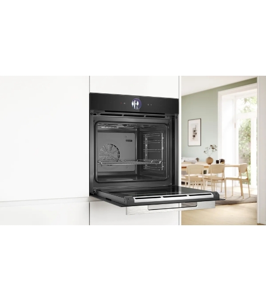 Духовой шкаф Bosch HSG7361B1 Home Connect!! Serie 8, черный, 21 режим + комбинированные режимы, функция приготовление на пару 100%, 4-слойное остекление, 3 цветных текстовых TFT-дисплея 2,5' с сенсорным управлением, ControlRing, функции HomeConnect, трехстороннее LED-освещение,самоочистка EcoClean