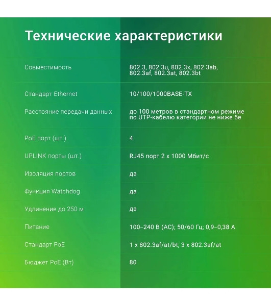 Коммутатор Digma DSP204G-2G-T80, 6×1 Гбит/с, неуправляемый