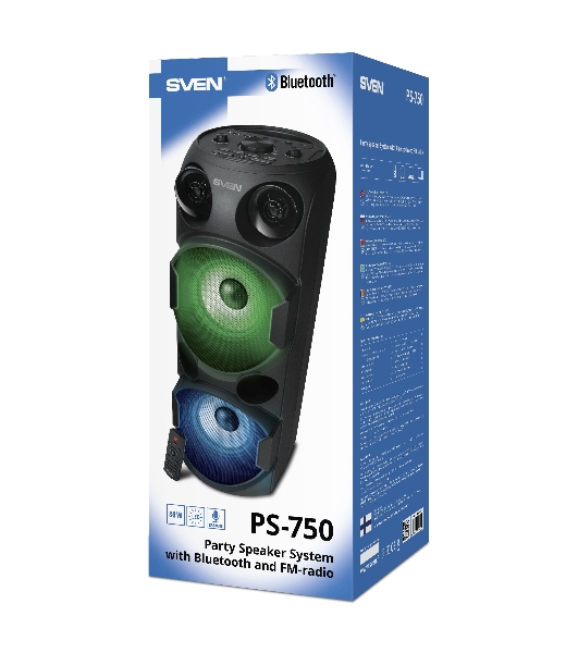 Колонка АС SVEN PS-750, черный (80 Вт, TWS, Bluetooth, FM, USB, microSD, LED-дисплей, 2х4400мА*ч)