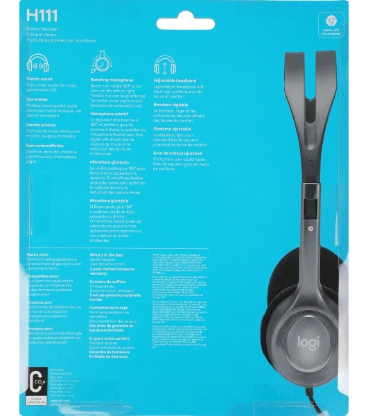 Гарнитура Logitech H111 чёрный, проводная, 3.5 мм
