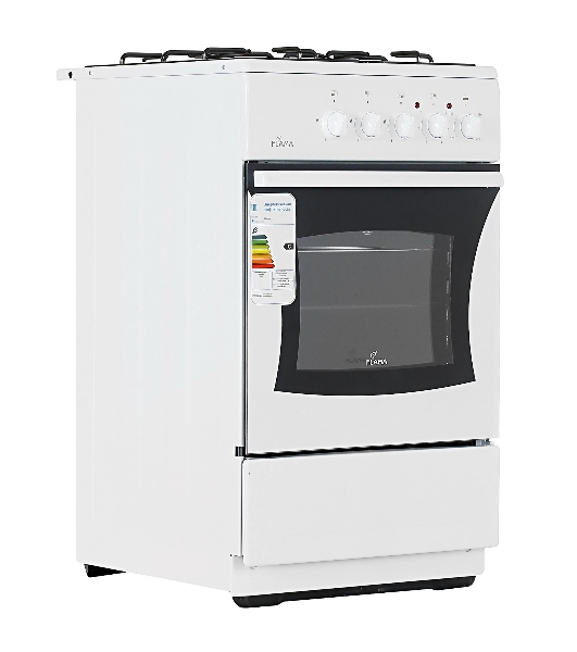Плита комбинированная Flama RK 23-105 W белый, конфорок 4 шт, духовка 50 л, 50 см x 85 см x 60 см