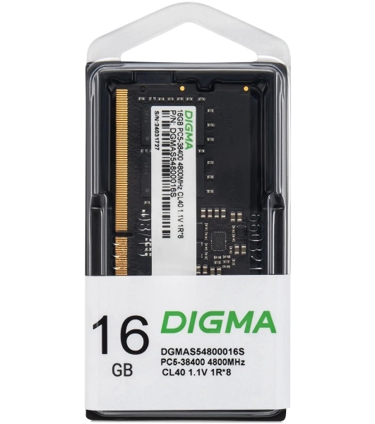 Оперативная память Digma, DDR5, 16GB (1x16 GB), 4800 MHz, CL40, SO-DIMM